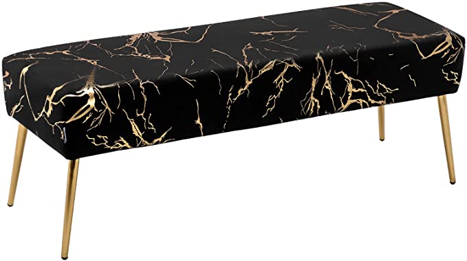 Duhome Long Island Black & Gold Velvet Accent Bedroom Bench