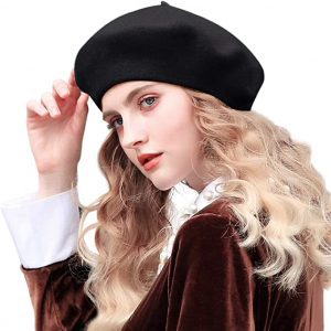 kioducky Wool Blend Material Women’s Black Beret