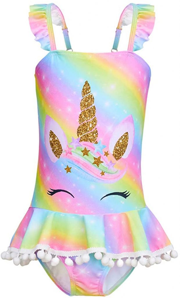 COTRIO Tutu Skirted Bottom Unicorn Bathing Suit For Girls