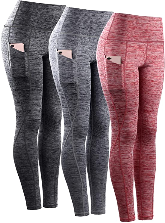HLTPRO 3 Pack Leggings with Pockets for Women - High Waisted Tummy Control  Yoga