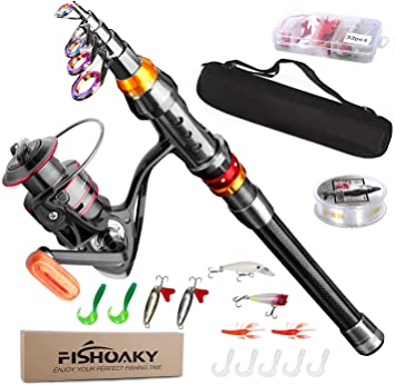 BlueFire Fishing Rod Kit, Carbon Fiber Telescopic Fishing Pole and