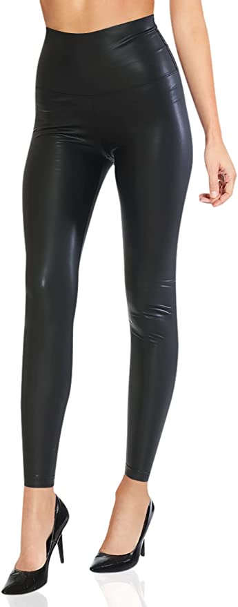 Retro Gong Stretchy High-Waisted Faux Leather Leggings