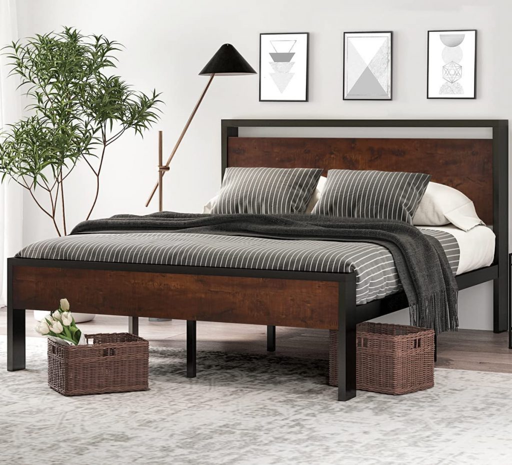 SHA CERLIN Rustic Industrial Bed Frame