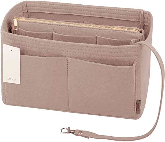 LEXSION Felt Purse Organizer Insert,Handbag Organizer with Detachalbe  Zipper Pocket for ONTHEGO PM,3 Size 8034 Beige Small