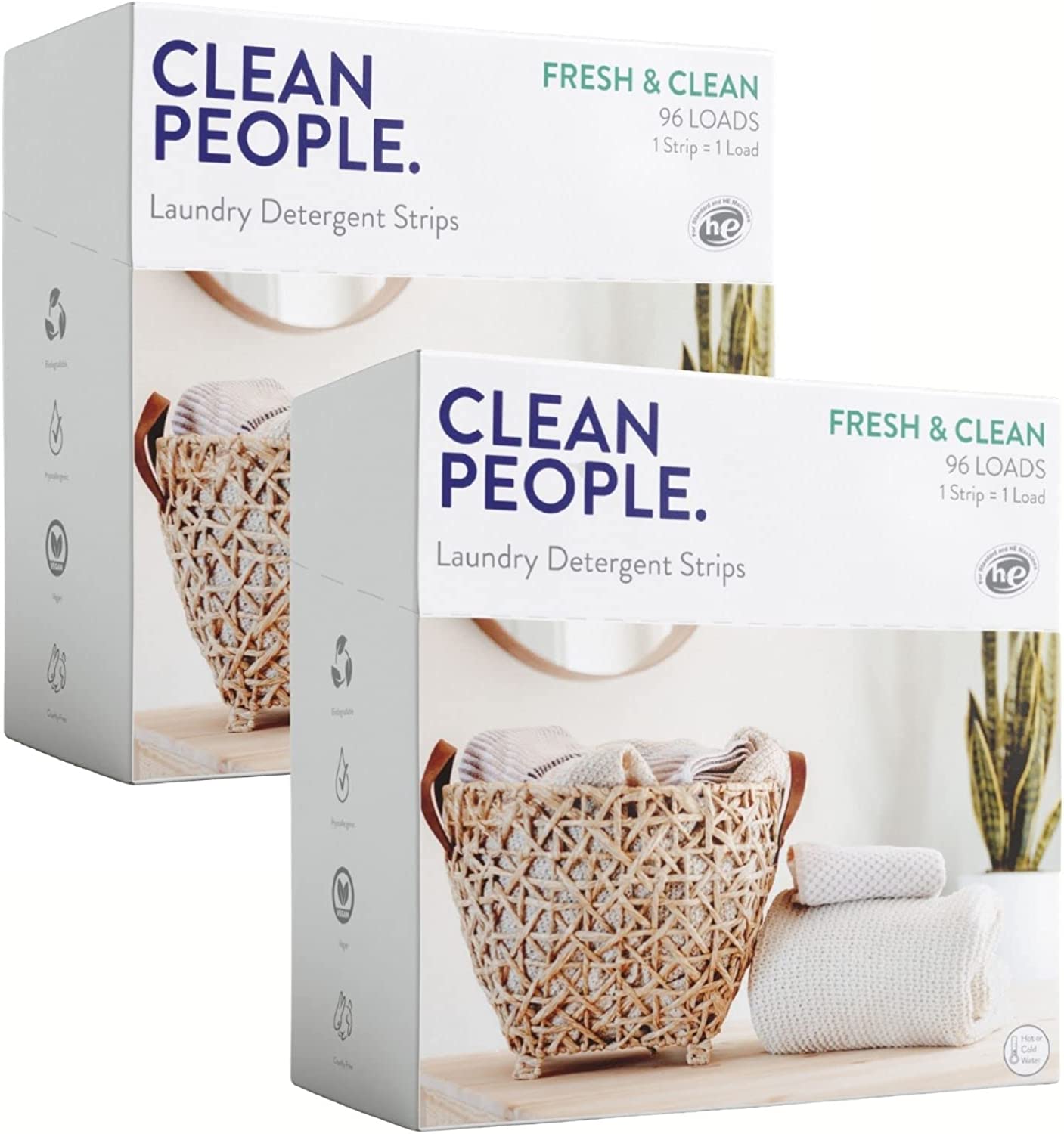 Clean People Concentrated Laundry Detergent Sheets- Plastic Free Packaging, Natural Plant-Based Ingredients, Stain Fighting, Works with All Machines