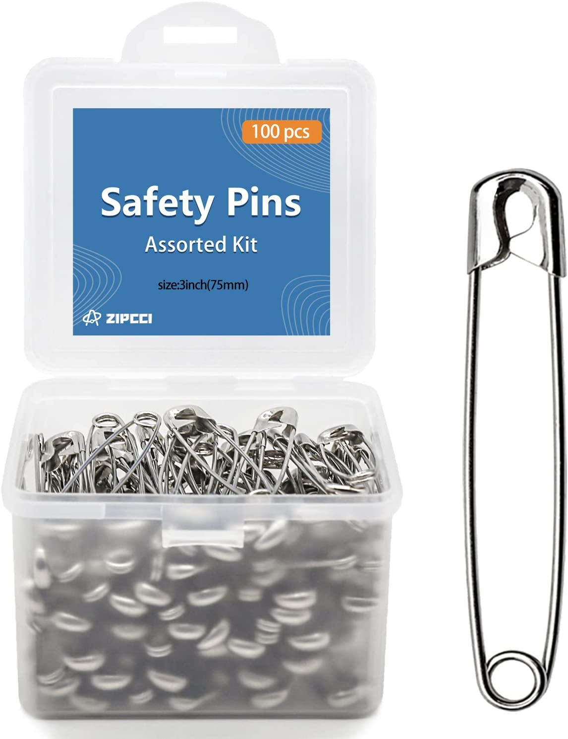 Dritz Safety Pins & Storage Box, Assorted Sizes, 100 pc