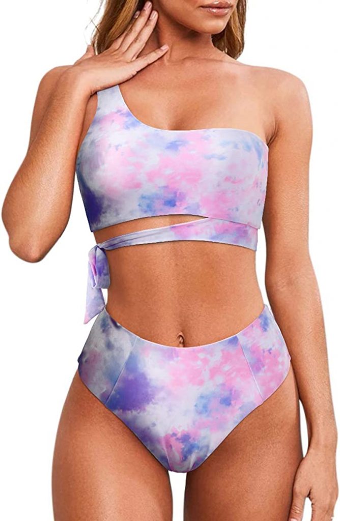 Mooslover One Shoulder Full Lined Tie Dye Bikini Set Tie Dye Bikini 7477