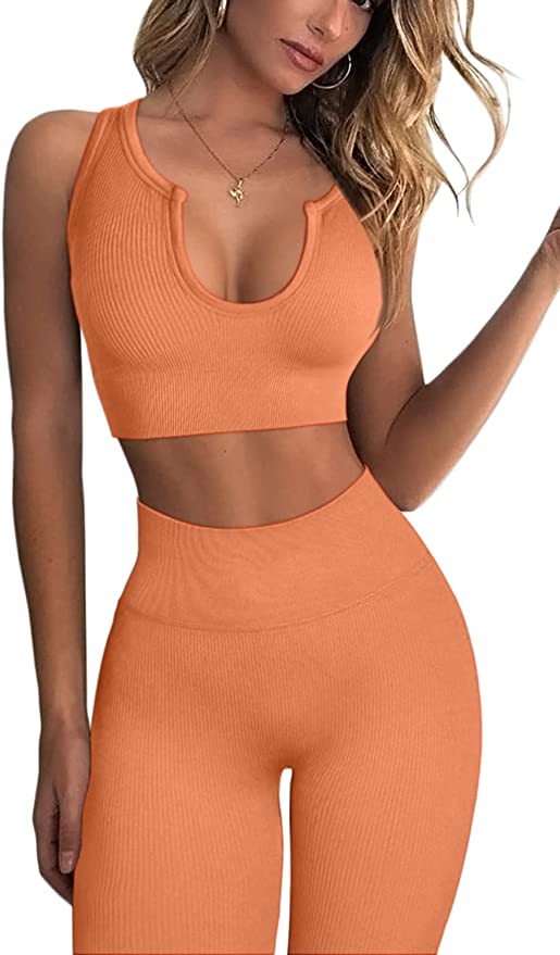 QINSEN Workout Sets for Women 2 Piece Seamless Ribbed Crop Tank High Waist  Shorts Yoga Outfits, Dusty Pink, Small : : Clothing, Shoes &  Accessories
