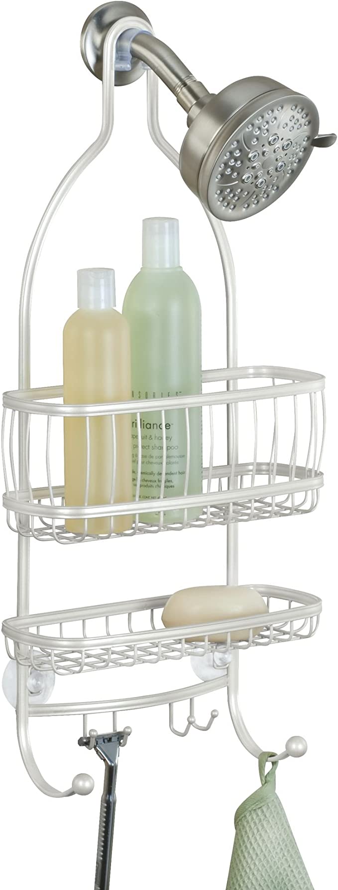 OMAIRA Adhesive Shower Caddy With Hooks, 2 Pack