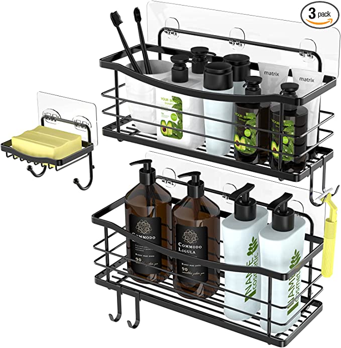 OMAIRA Adhesive Shower Caddy With Hooks, 2 Pack