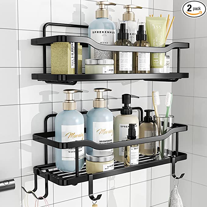 Corner Shower Caddy, 4-Pack Adhesive Shower Caddy with Soap Holder and 12  Hooks, Rustproof Stainless Steel Bathroom Shower Organizer, No Drilling  Wall
