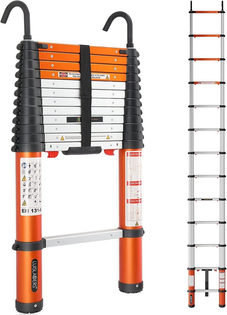 WolfWise One Button Retraction Telescoping Ladder 15 5 Foot