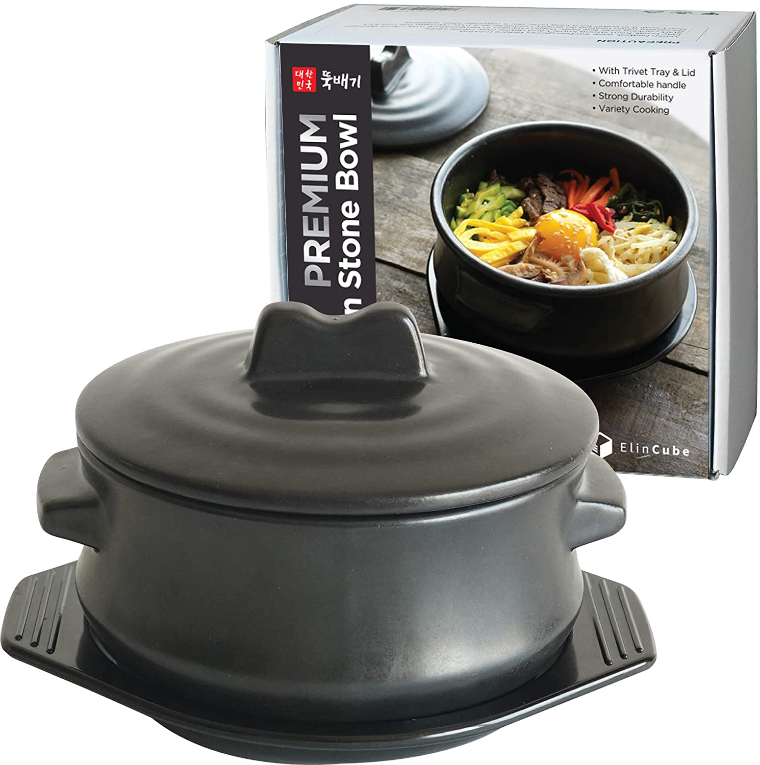 Crazy Korean Cooking Korean Stone Bowl (Dolsot), Sizzling Hot Pot for  Bibimbap and Soup - Premium Ceramic (Large with Lid)
