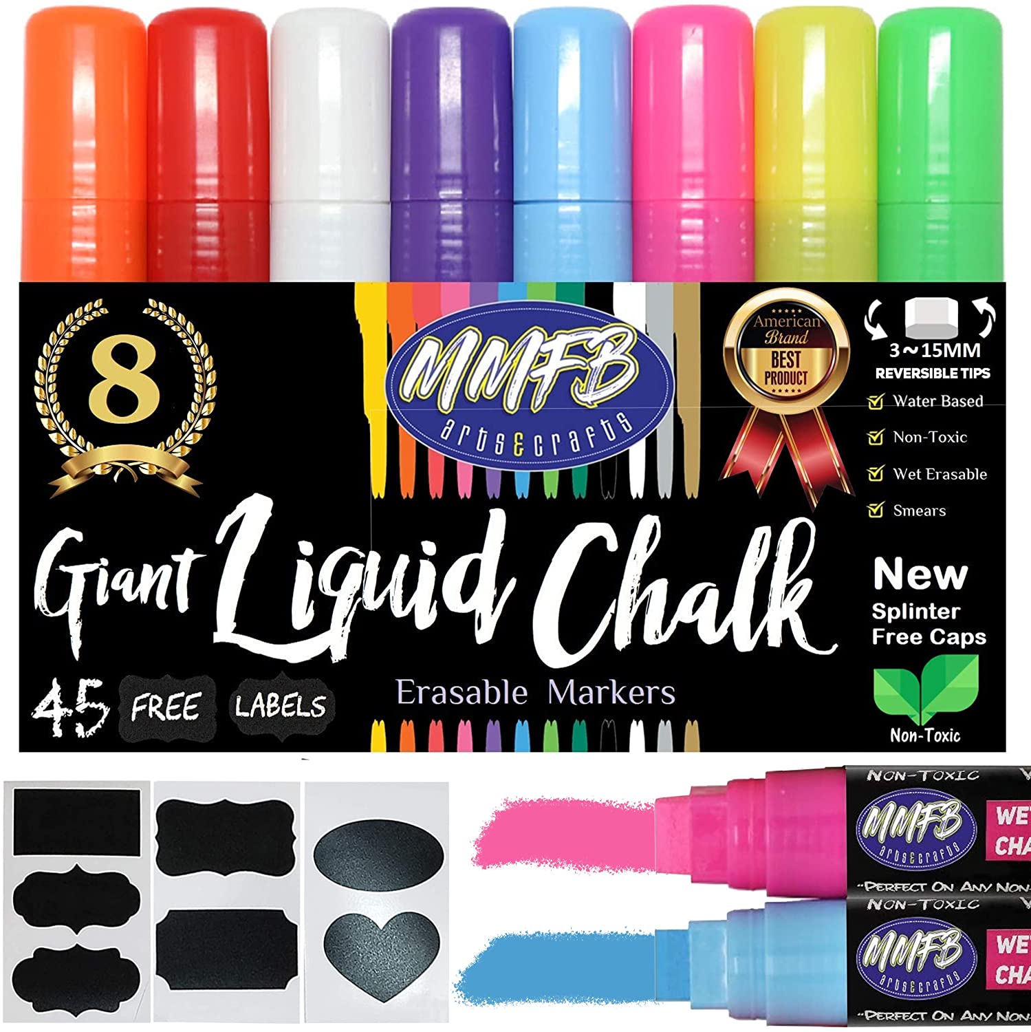 Metallic Chalk Markers (2 Pack) Liquid Chalk Pens for Blackboards,  Chalkboard, Bistro Menu, Window Markers for Cars - Wet Wipe Erasable - 15mm  Jumbo