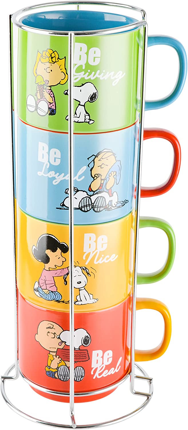 Peanuts Motivational Quotes Stoneware Stackable Mugs, 4-Piece