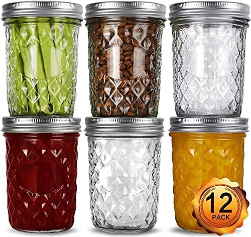 VERONES Diamond Grip Design Mason Jars, 12-Piece