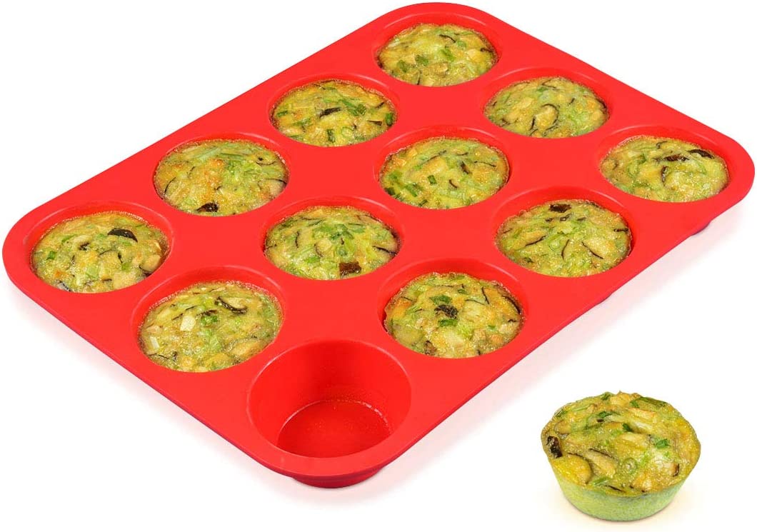 Boxiki Kitchen Non-Stick 12 Cup Silicone Muffin Pan With Steel Frame 