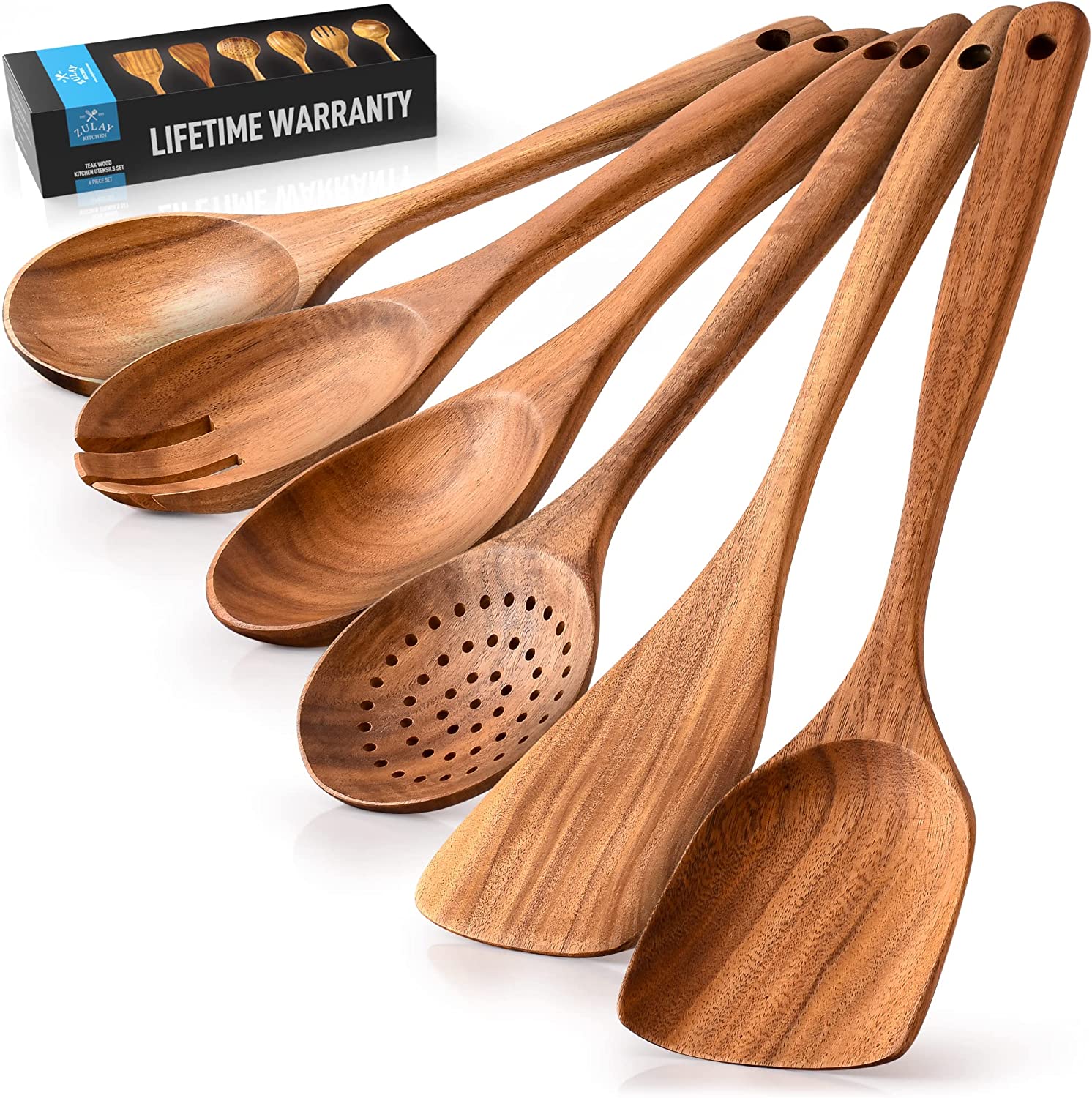 Zulay Kitchen Easy Clean Organic Wooden Spoon Spoon Set 