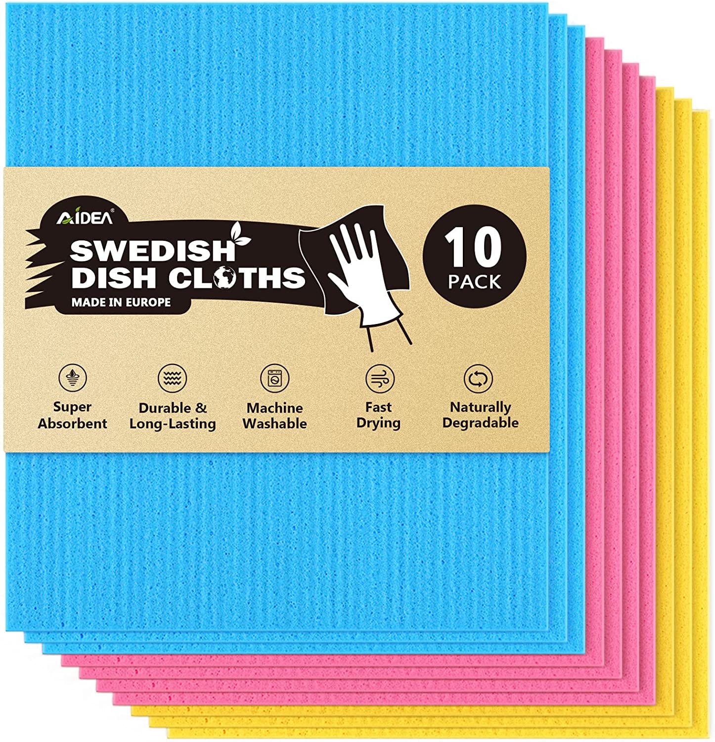 SUPERSCANDI Swedish Dish Clothes 6 Pack of Black Reusable Compostable  Kitchen Cloth Made in Sweden Cellulose Sponge Dish Cloths for Washing Dishes