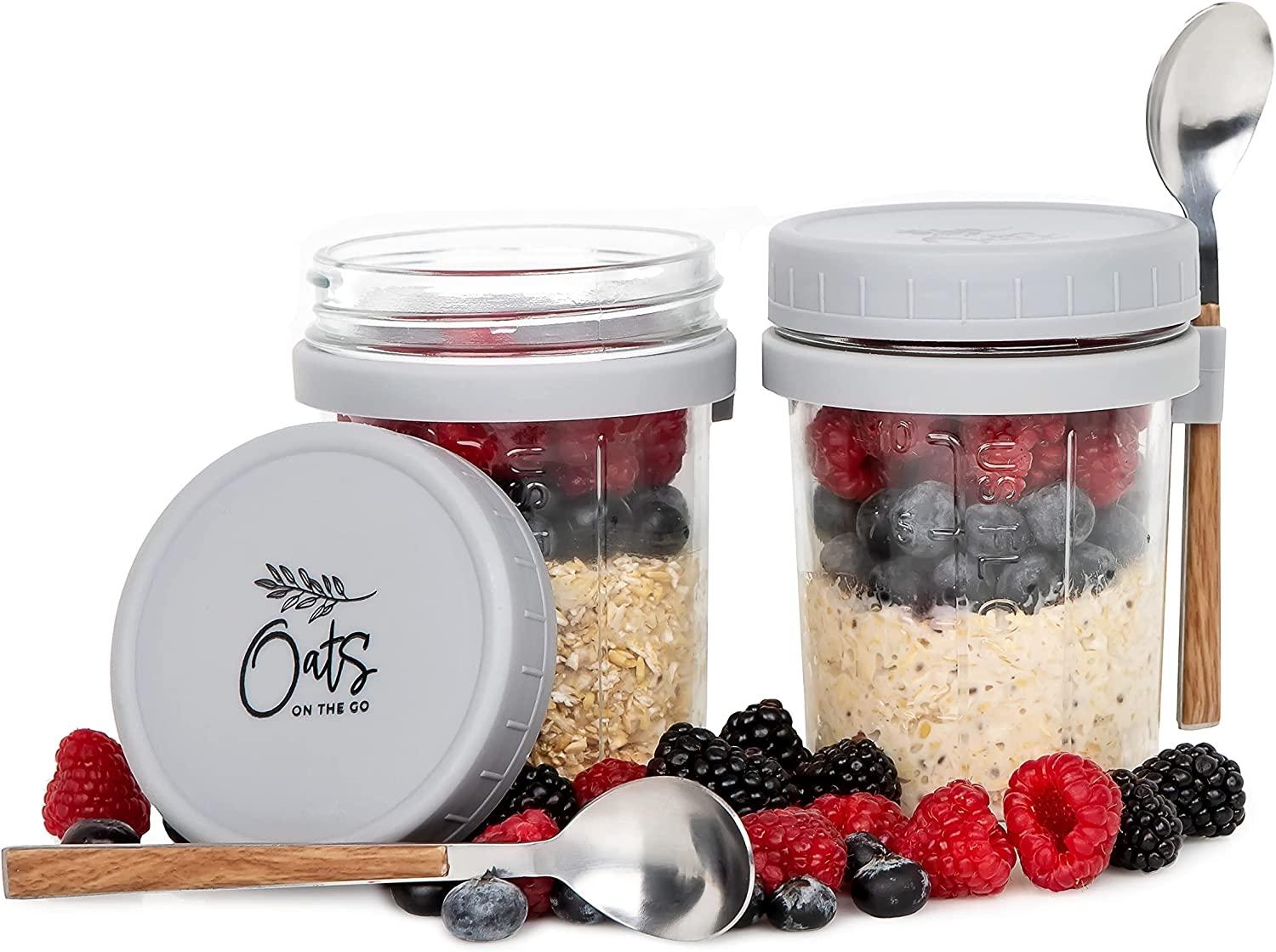 Xigugo Overnight Oats Container with Lid and Spoon, Overnight Oats