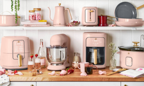 Walmart's Drew Barrymore cookware collection in a rose pink color