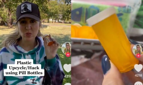 Sarah Teresinki shows pill bottle recycling hack