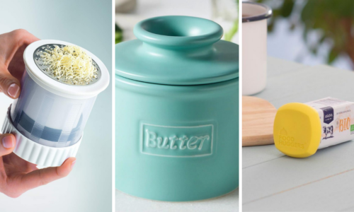 three images of butter accessories