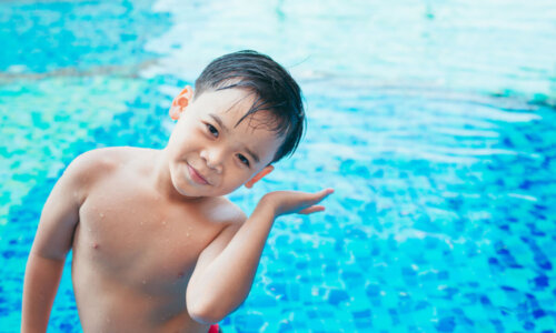 boy at swimming pool