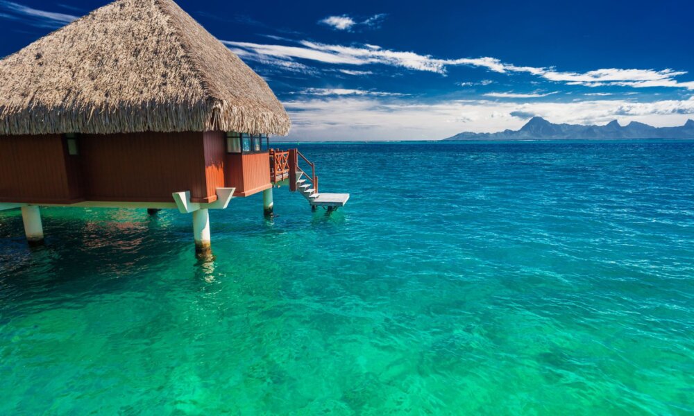 overwater bungalow on water