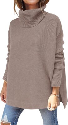 ANRABESS Oversized Turtleneck Batwing Sleeve Spilt Casual Loose Knit Tunic